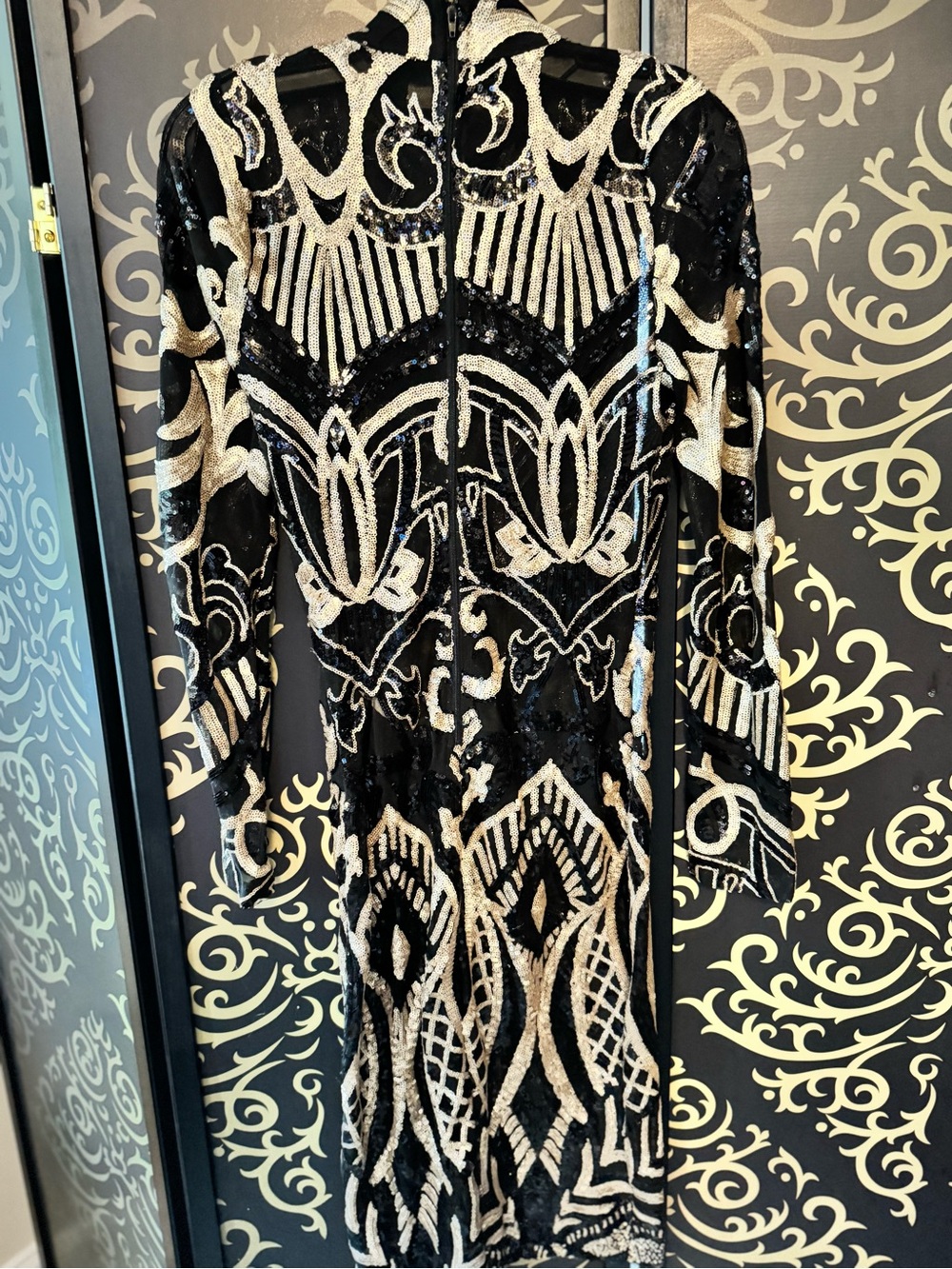Fashion Nova Black and Gold Embellished Sequin Midi Dress - Picture 6 of 8